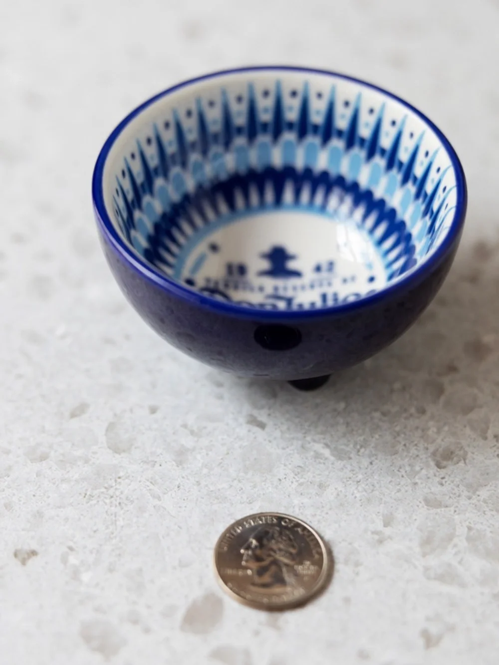 Don Julio 1942 Tequila Salsa Dip Footed Ceramic Mini Dipping Bowl Blue White 3